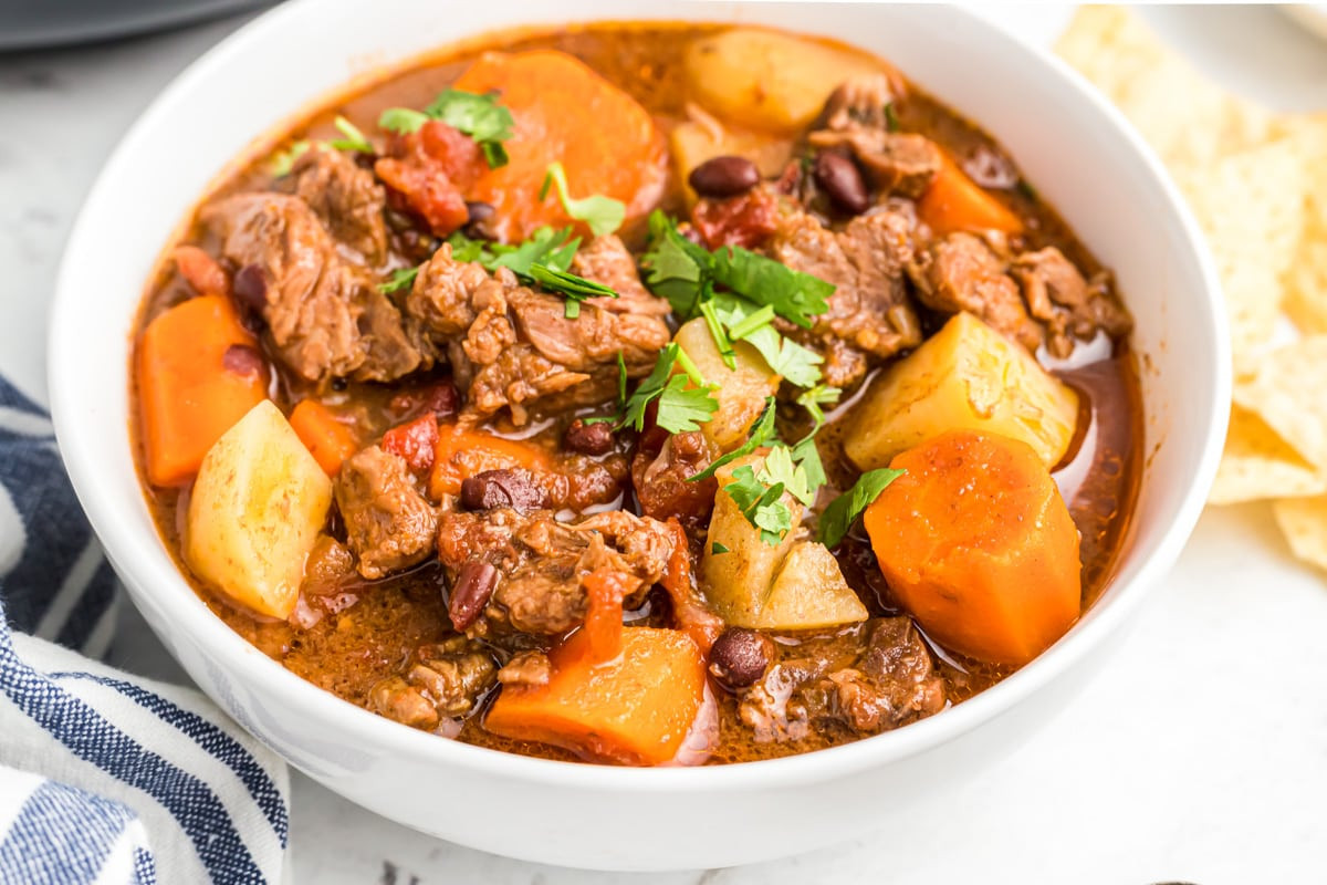 Bowl of Mexican Stew with cilantro garnish