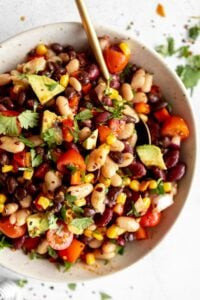 Mexican three bean salad recipe card image