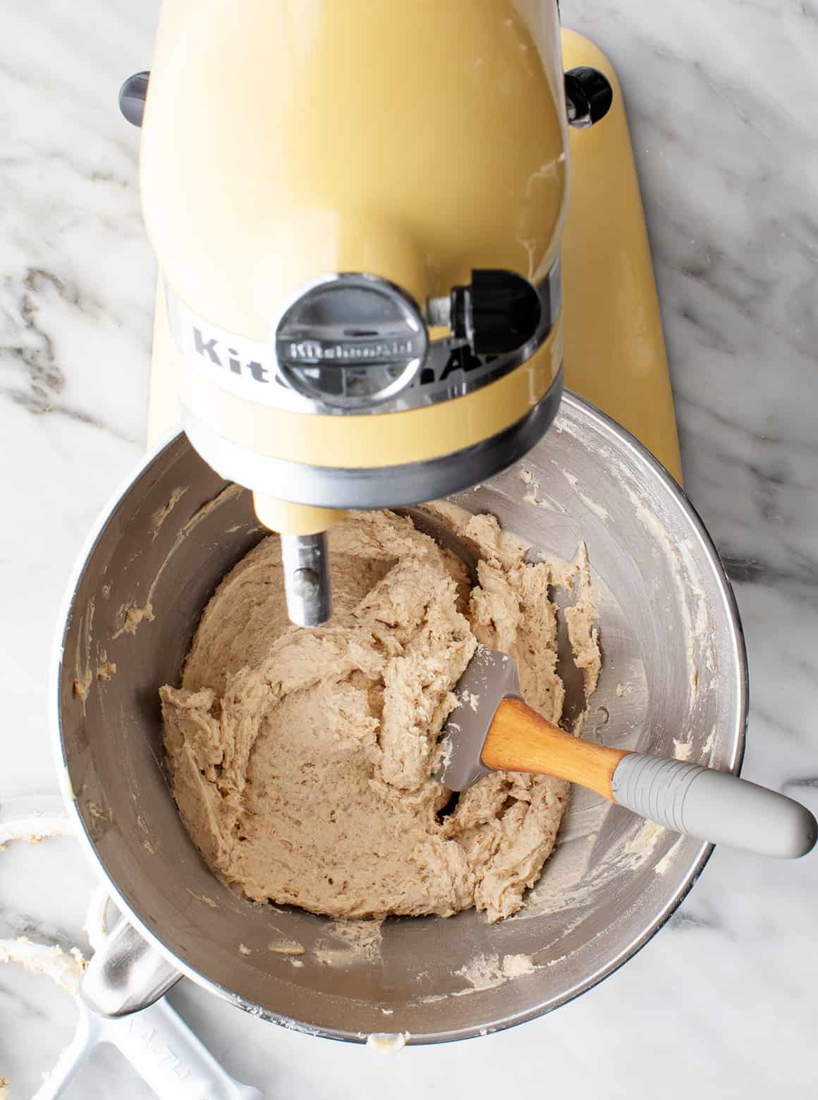 cookie dough in a stand mixer