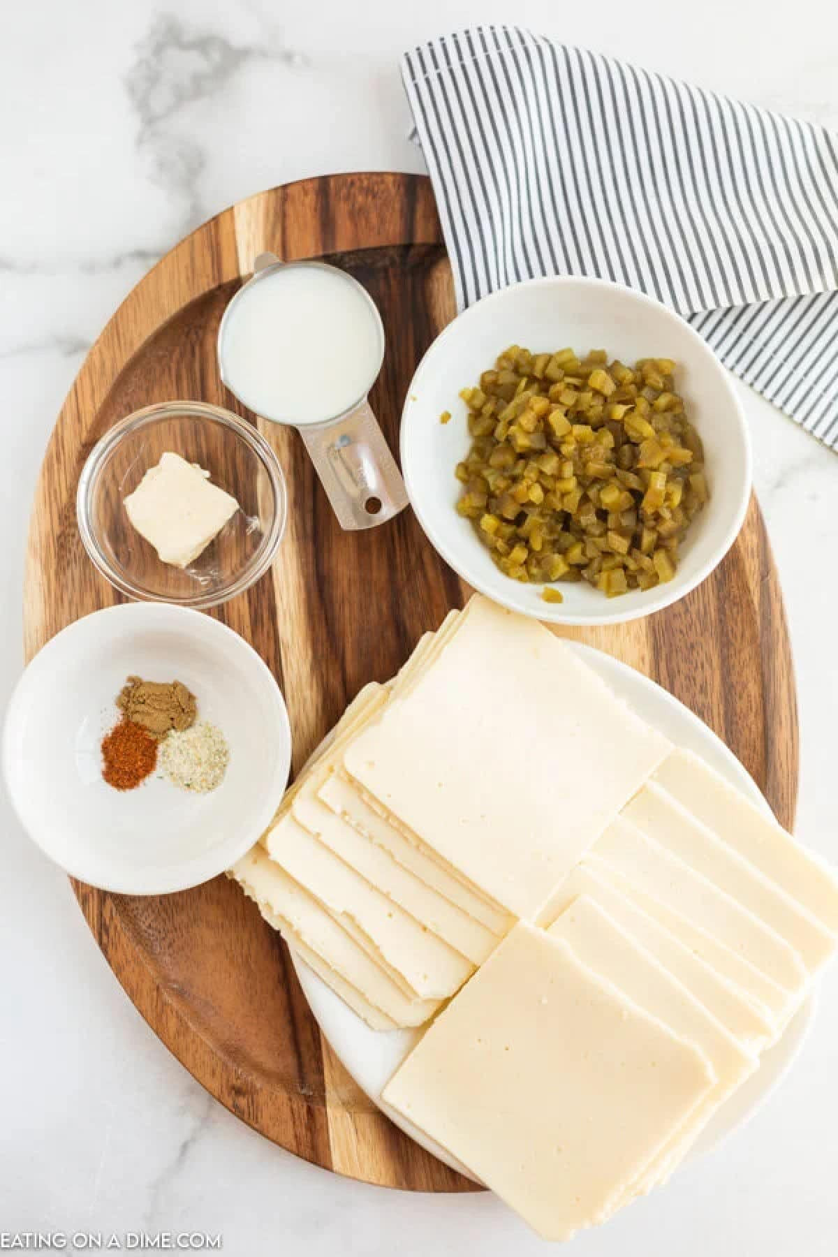 Ingredients to make this easy white cheese dip recipe 