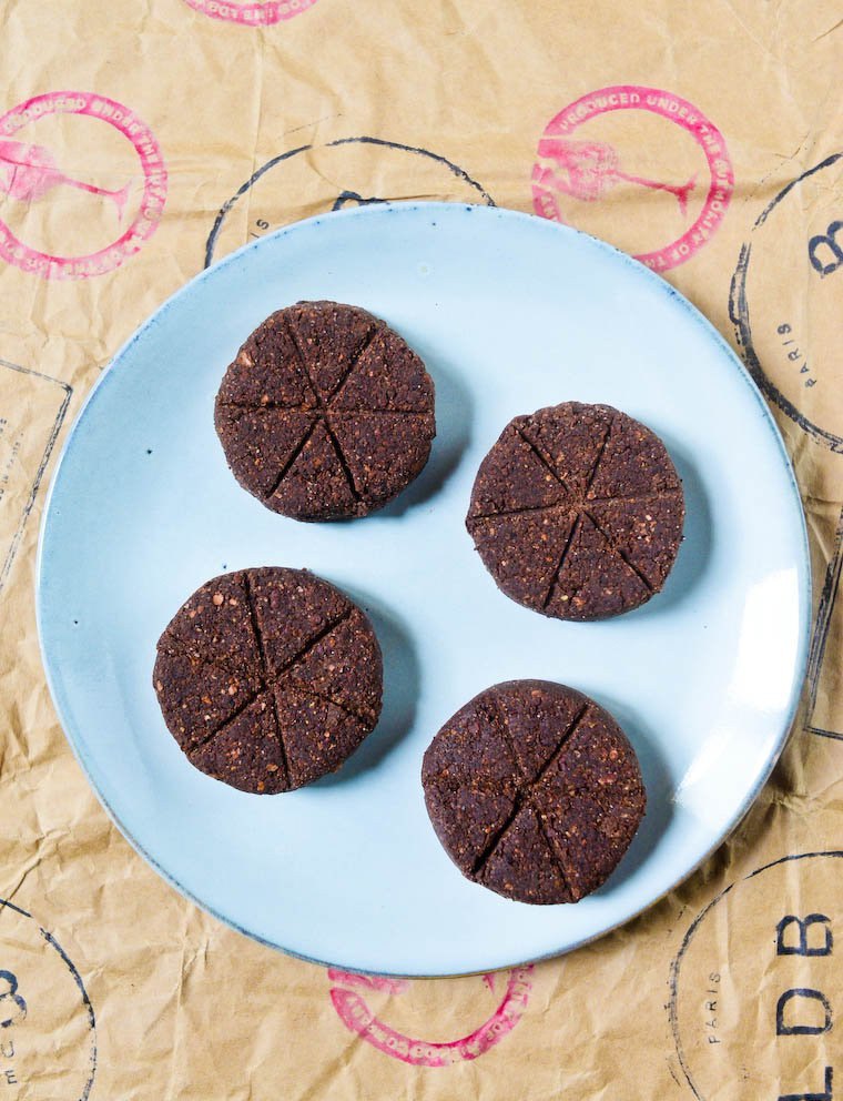 Individual Mexican chocolate candy disc with portion markings