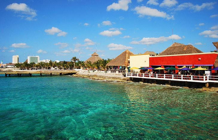 Colorful buildings in San Miguel de Cozumel town square