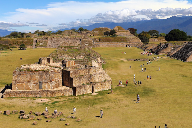 Panoramic view of Monte Alban archaeological site, Oaxaca, Mexico