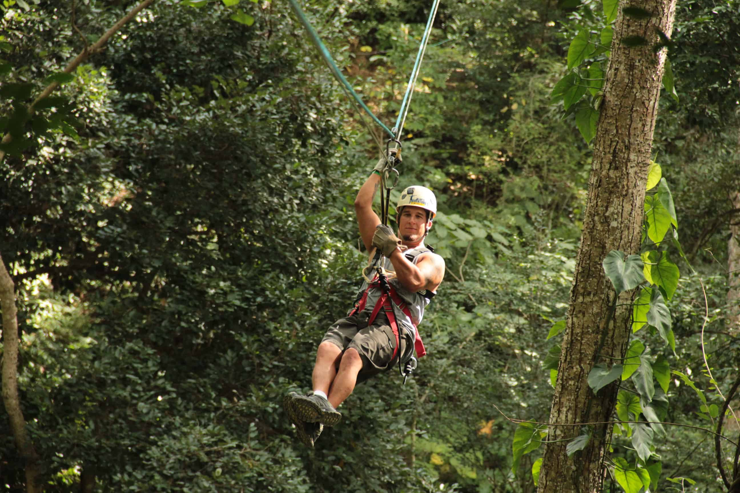 Man ziplining