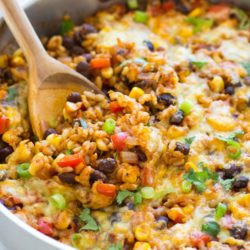 Printable recipe card icon for One Skillet Mexican Rice Casserole.