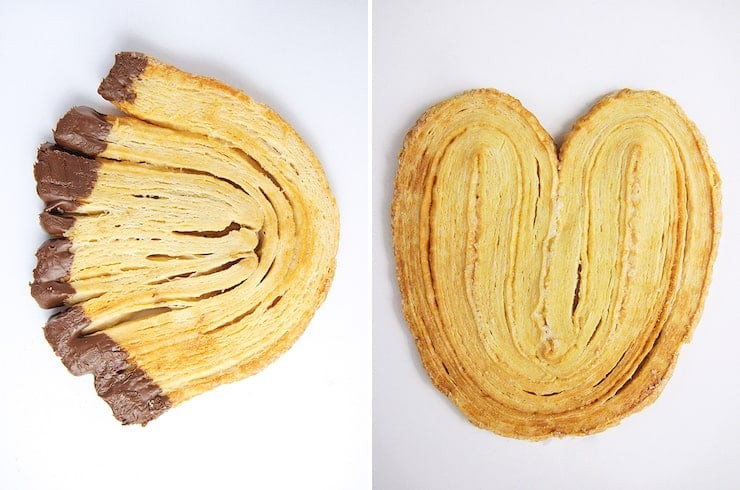 Oreja, Abanico, Manoplas, or Palmeras pan dulce, showcasing their ear or fan shape and flaky texture.