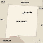 Aerial view of Santa Fe, New Mexico, showcasing the city's landscape and Spanish colonial architecture