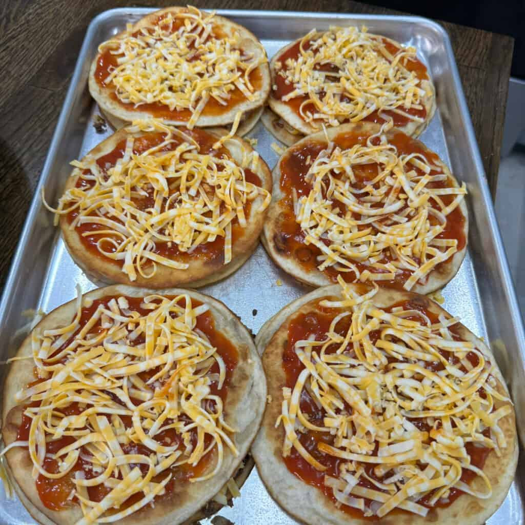 Assembled Mexican Pizzas ready for the oven