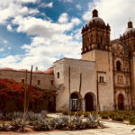 Oaxaca church with clock tower in sunny weather