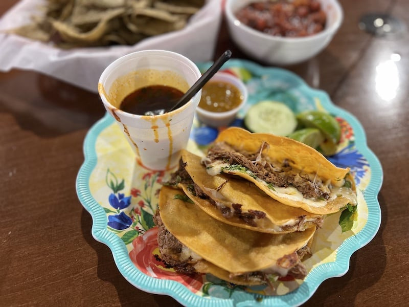 Quesabirria tacos, one of the specialties at Sofia