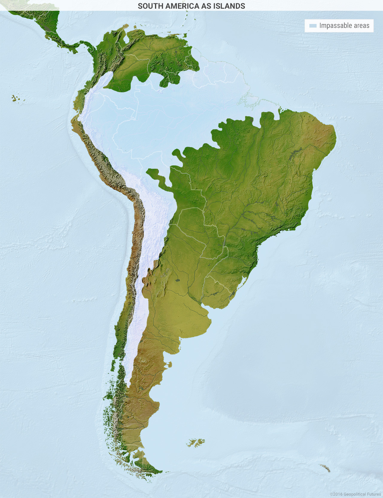 Geographical map highlighting North and South America