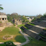 Temple of the Sun and Temple of the Cross steps at Palenque, Mexico
