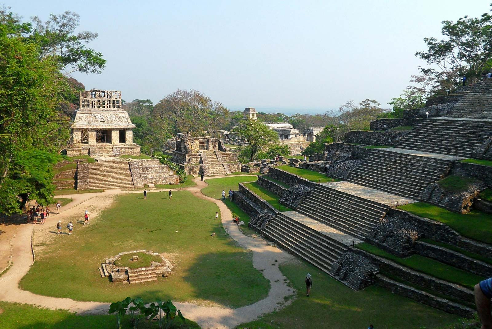 Temple of the Sun and Temple of the Cross steps at Palenque, Mexico