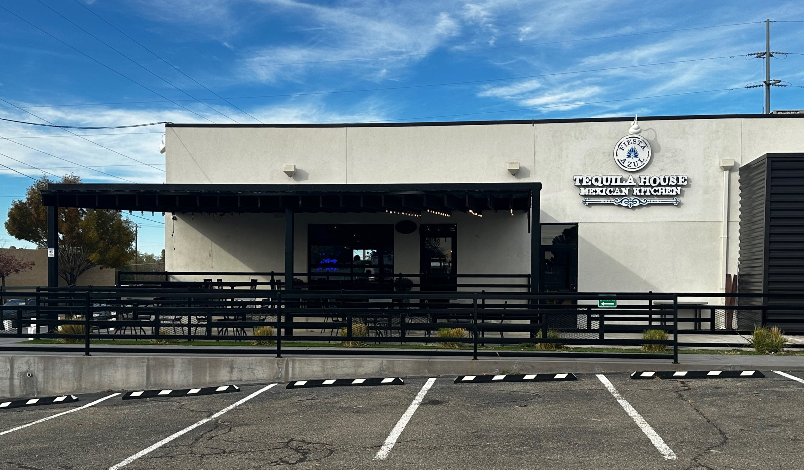 Exterior view of Fiesta Azul Tequila Kitchen, showcasing the building's south-facing entrance