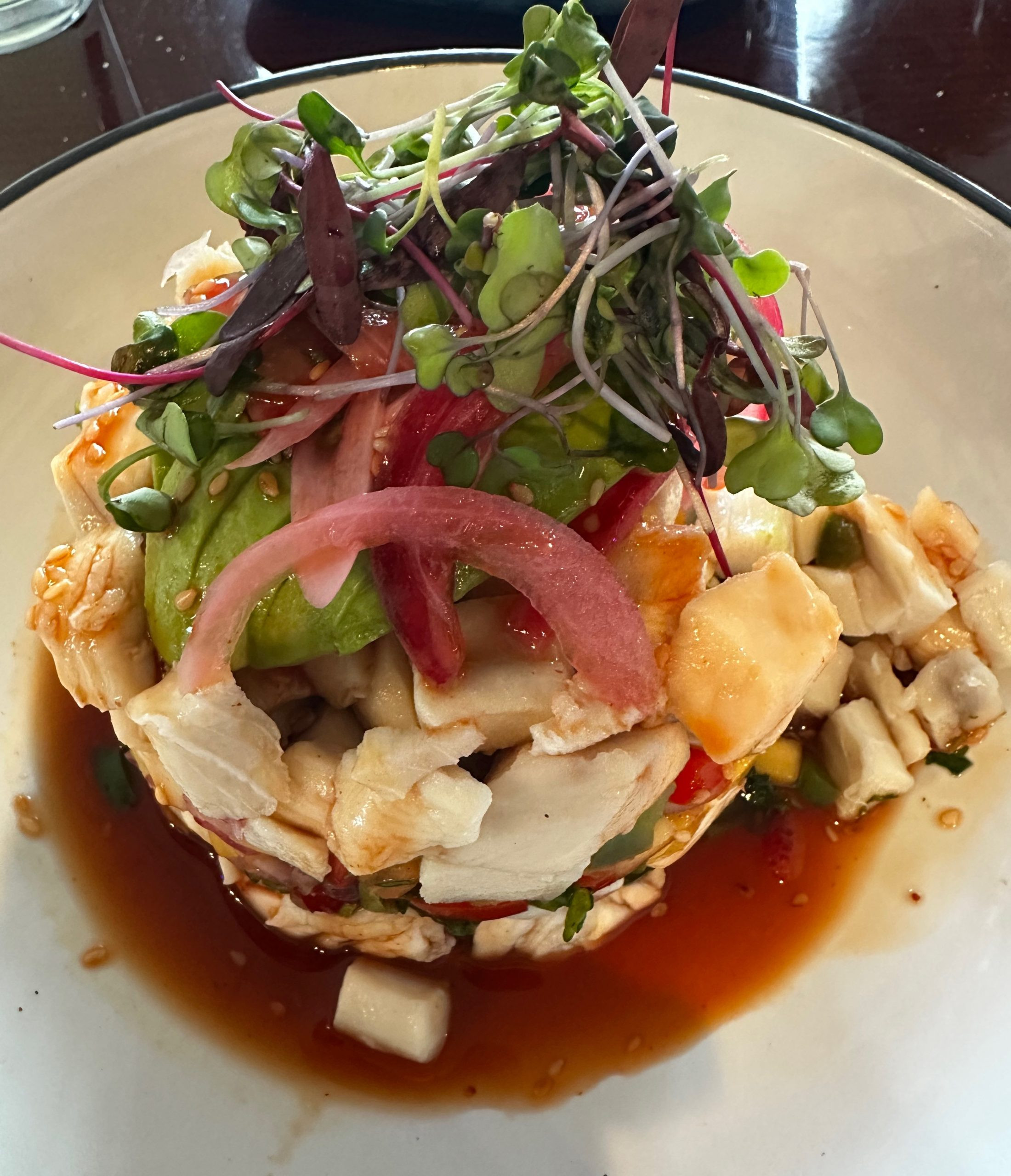 Torre De Mariscos at Fiesta Azul, a seafood tower featuring fresh ceviche-style ingredients