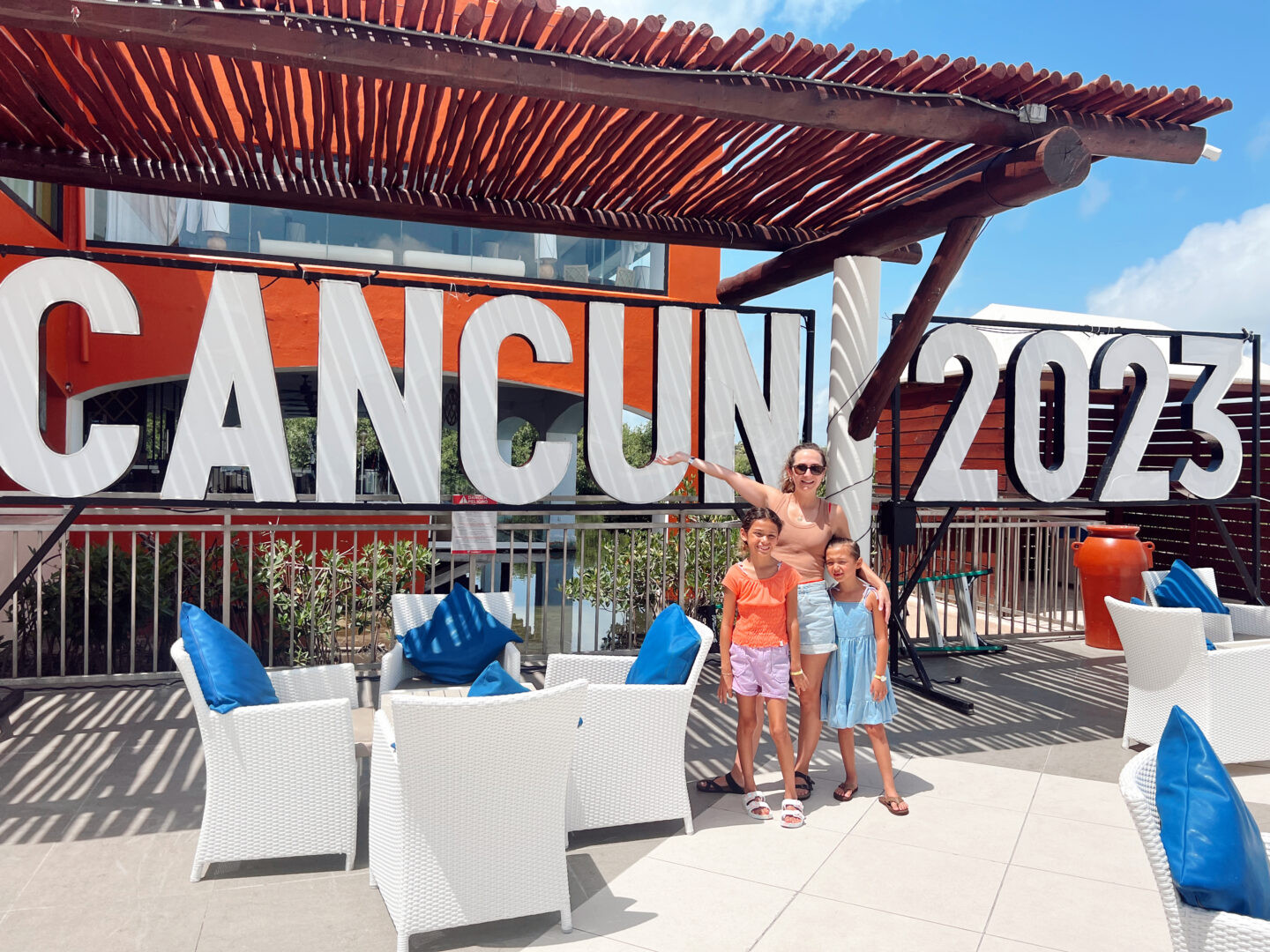 Panoramic view of one of Club Med Cancun's white sand beaches with shallow, clear water perfect for families