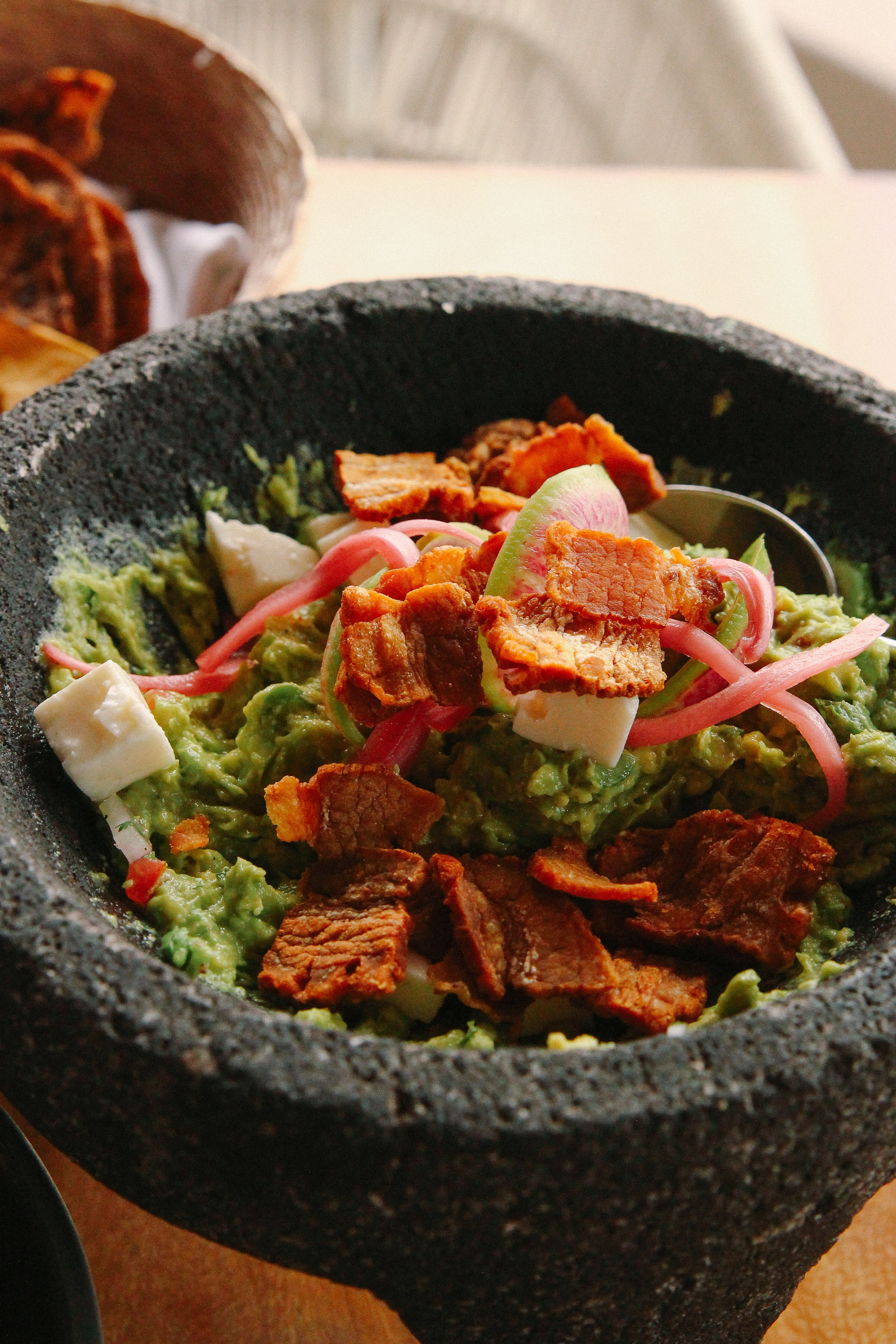 Fresh guacamole with chicharrones at Dos Catrinas, Four Seasons Resort Punta Mita