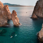 Aerial view of El Arco, the Arch of Cabo San Lucas in Mexico, showcasing its unique rock formation.