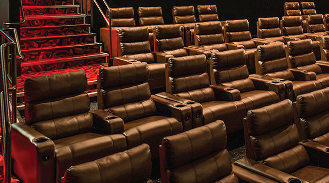 Luxury lounger seating inside Century Rio 24 movie theater in Albuquerque, New Mexico