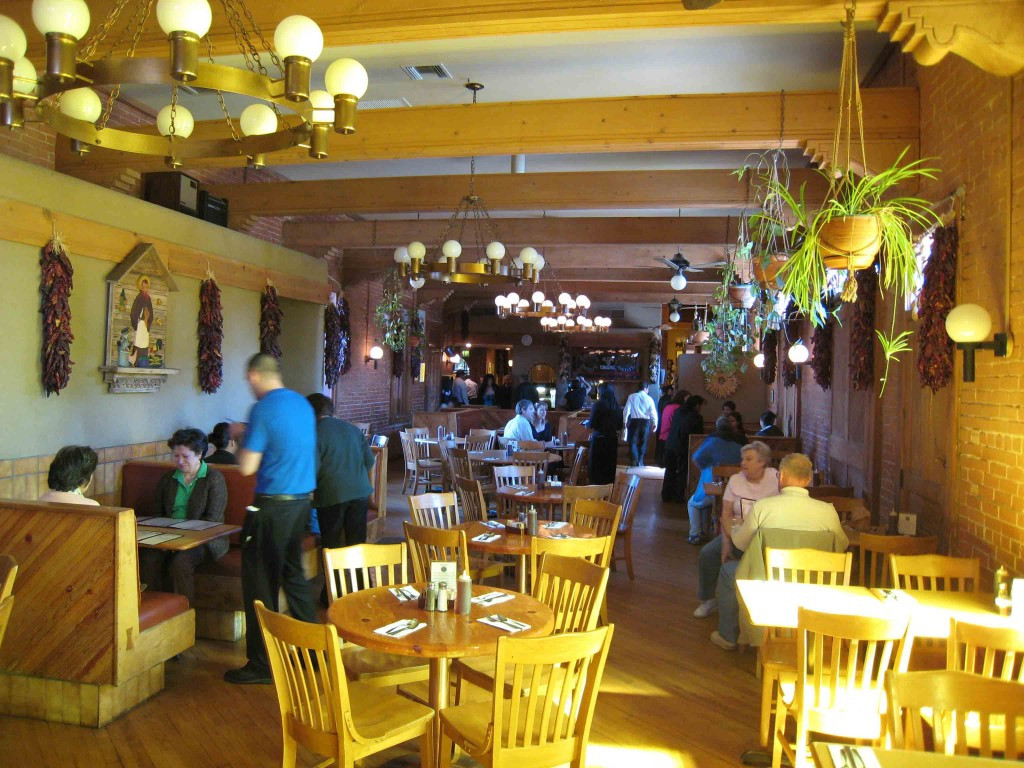 The warm and inviting interior of Tomasita's Restaurant, Santa Fe