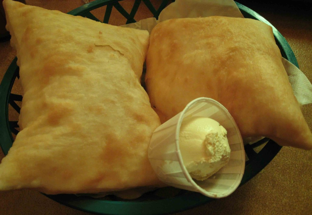 Sopaipillas with honey butter, a classic New Mexican dessert at Tomasita's