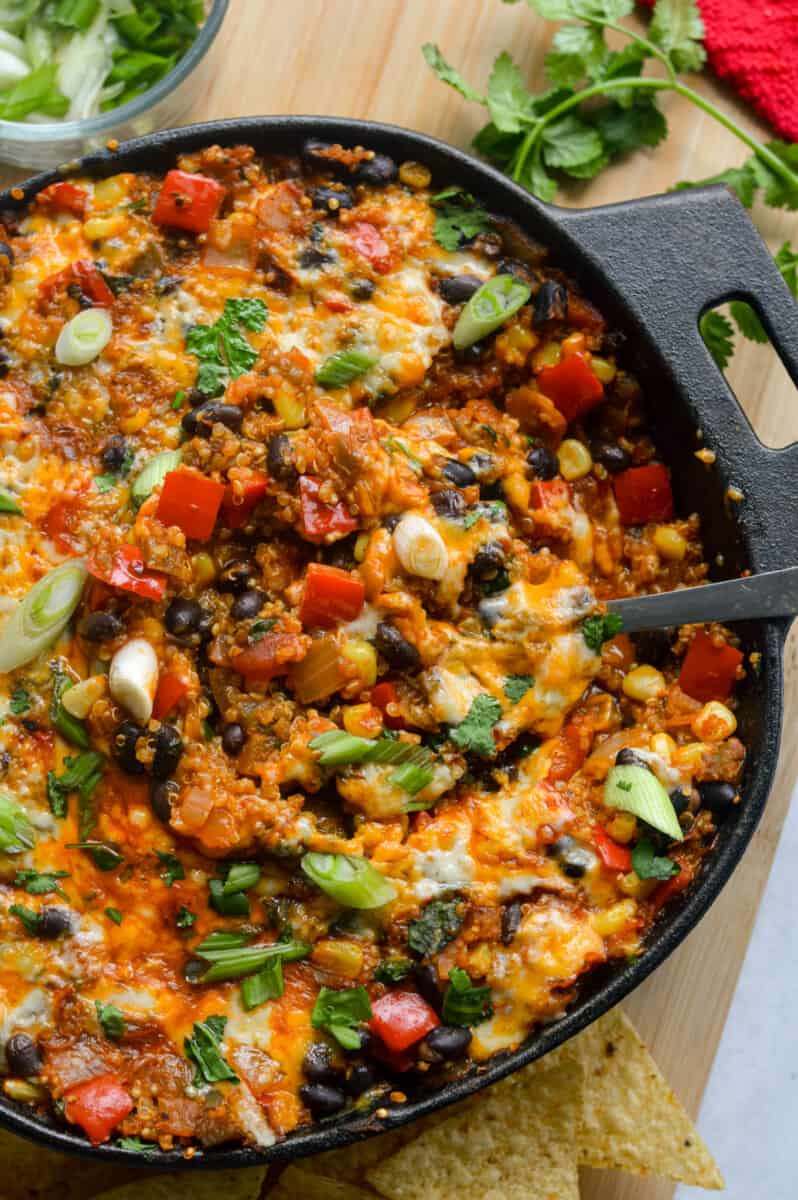 Birds eye of vegetarian Mexican taco skillet.