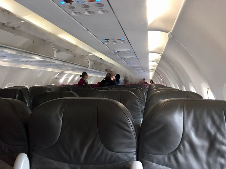 inside shot of a volaris plane, one of the mexican airlines