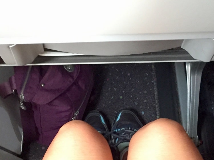 example of leg room shown on volaris flight, one of the mexican airlines