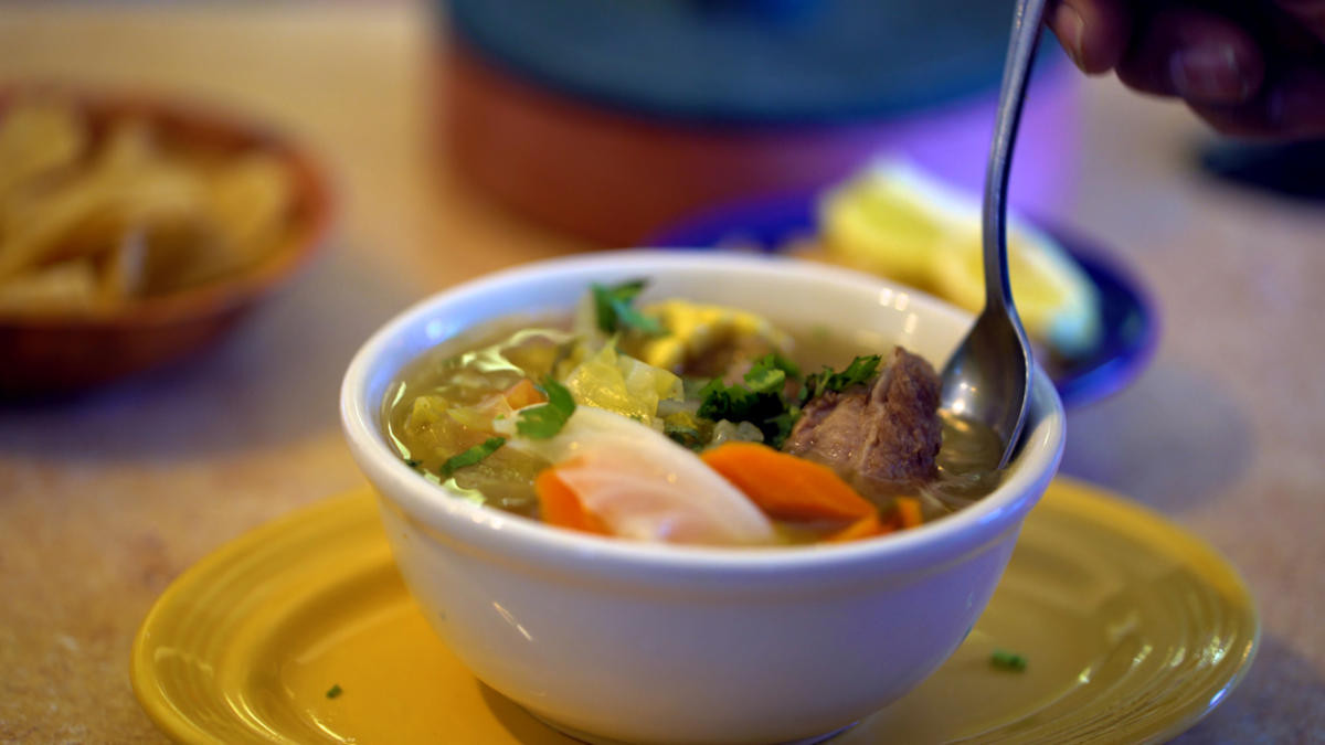Caldo de Res, a hearty beef soup from Rincon Norteño Mexican Restaurant in Indio, a family recipe in Mexican Palm Springs