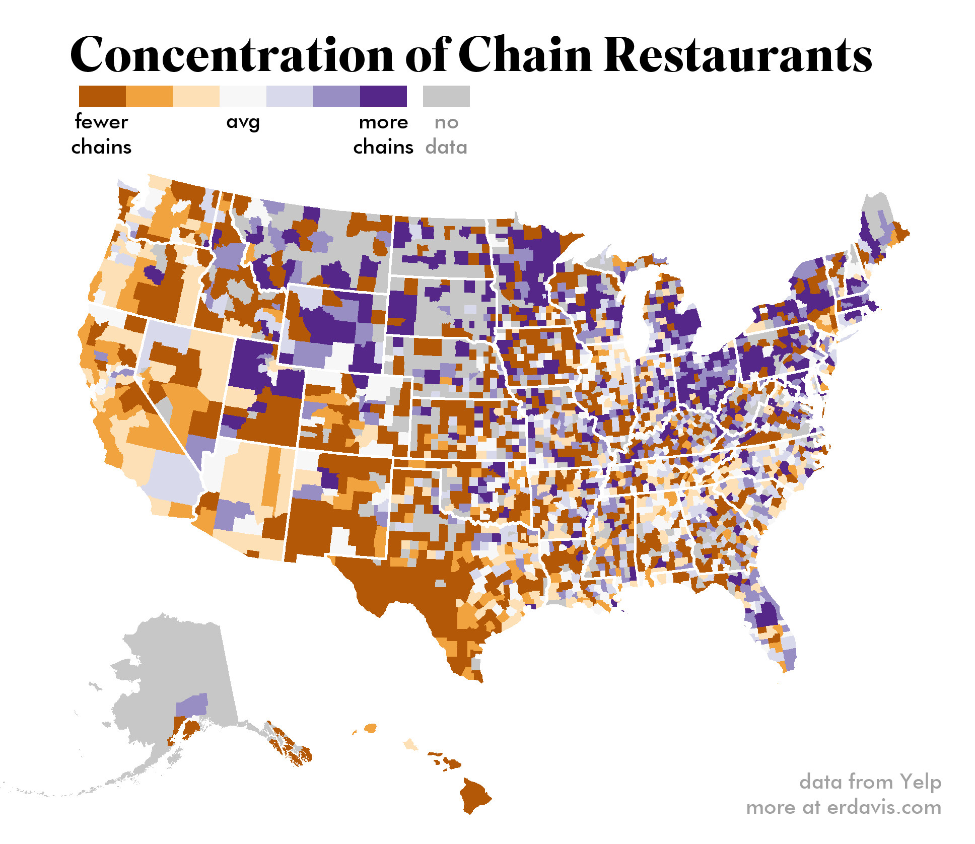 alt text: US Map showing locations of Chain Mexican Restaurants