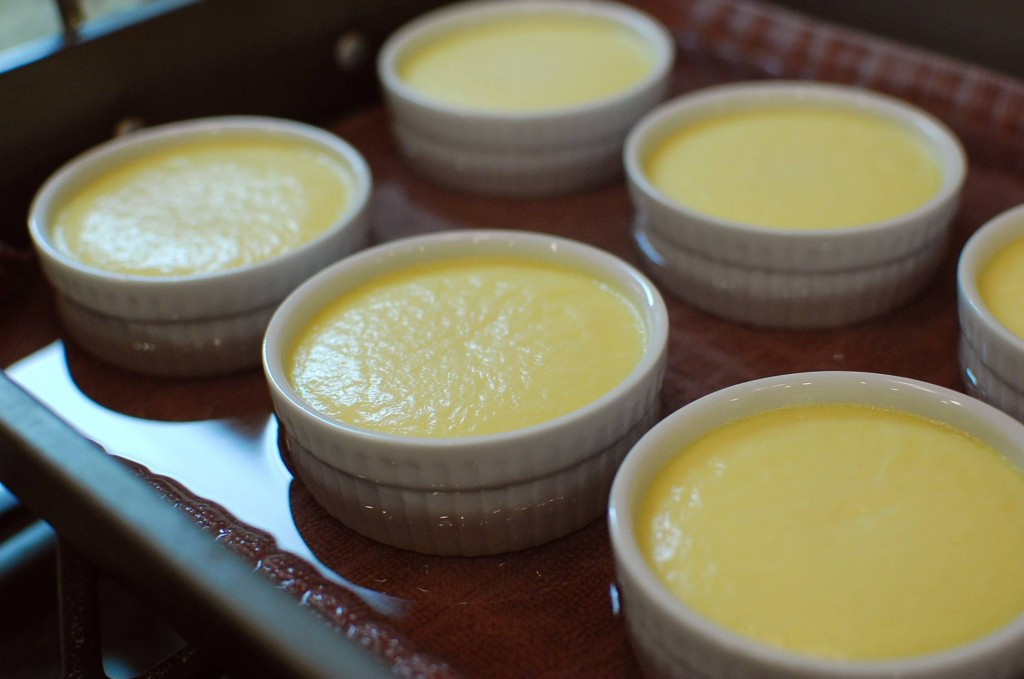 Flan cooling in ramekins.