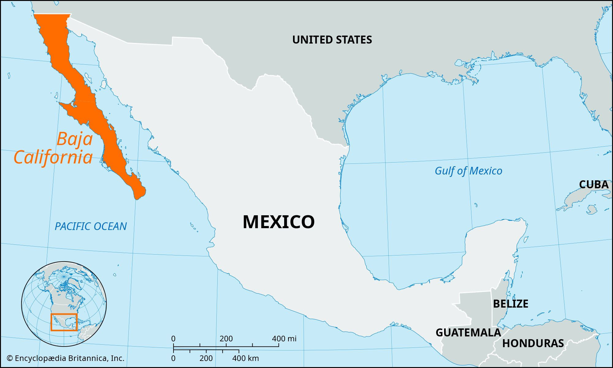 Locator map of Baja California, Mexico