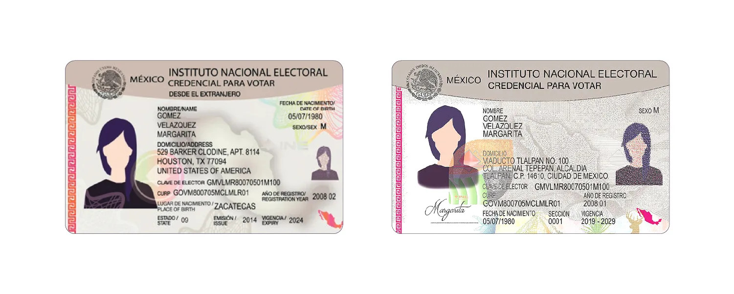 Mexican Voter ID card example with personal information