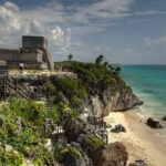 Historic ruins near coastal beach