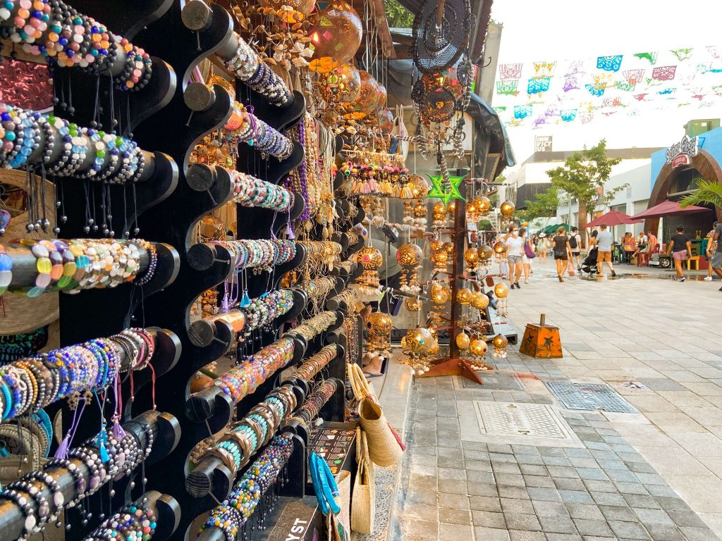 Colorful Cozumel crafts and souvenirs at a local market, displaying the vibrant Mexican culture