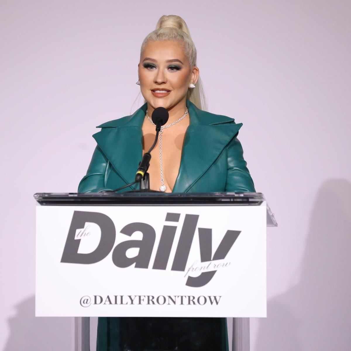 Christina Aguilera speaks onstage at the Daily Front Row’s Sixth Annual Fashion Los Angeles Awards on April 10, 2022 in Beverly Hills, California.
