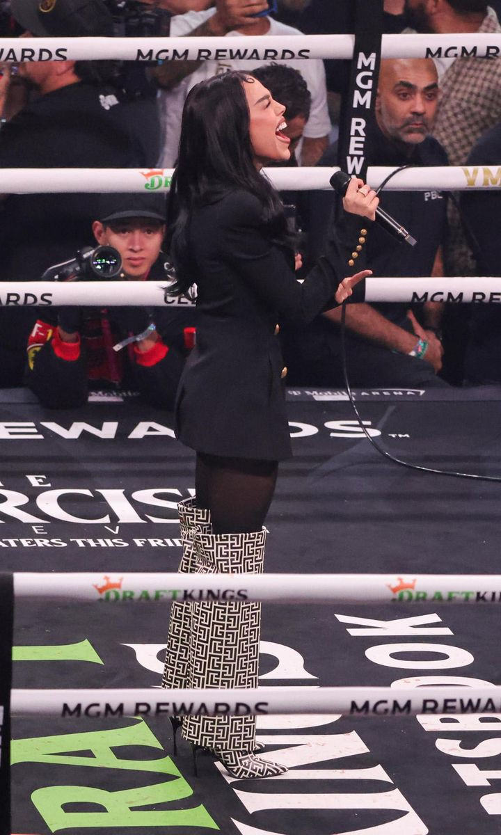 Danna Paola performing at Canelo fight