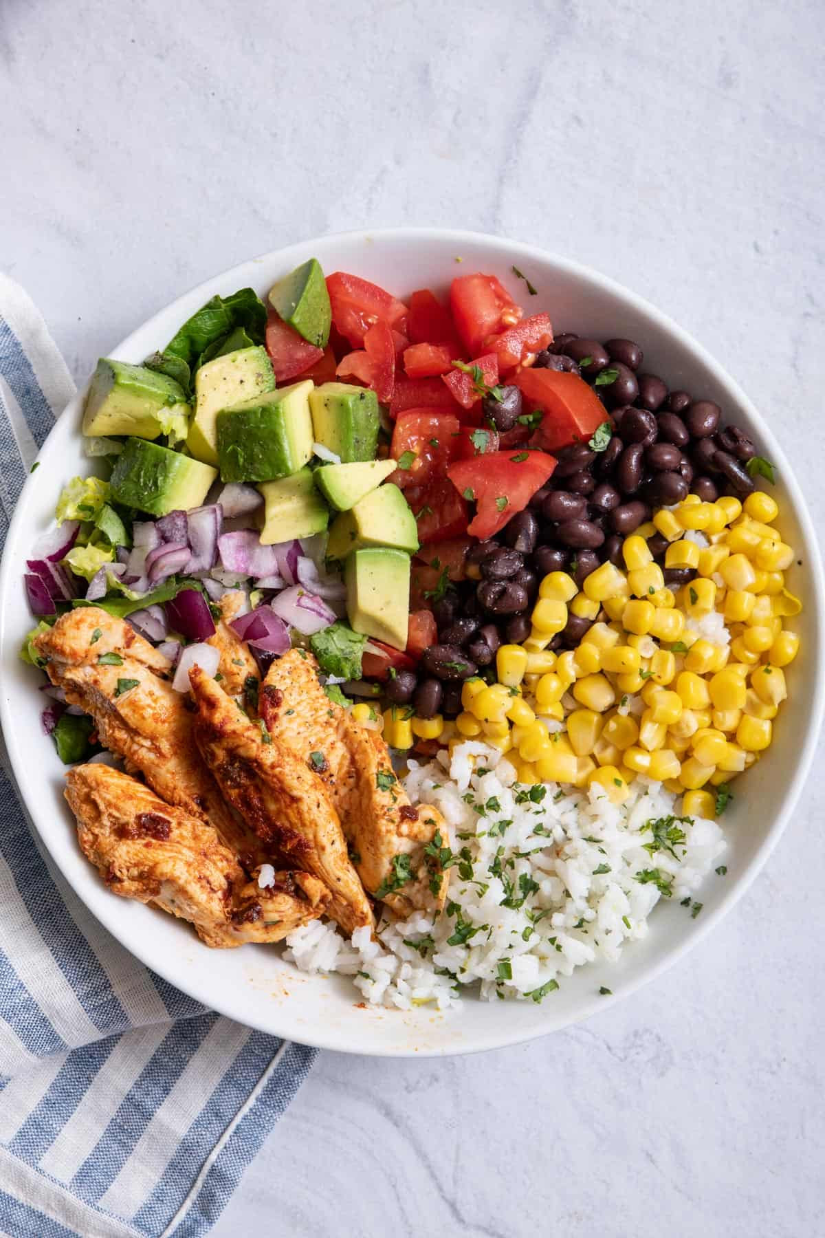 Chicken Burrito Bowl with Colorful Toppings