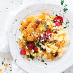 overhead view of a plate of mexican migas recipe from minnesota food blogger asimplepantry