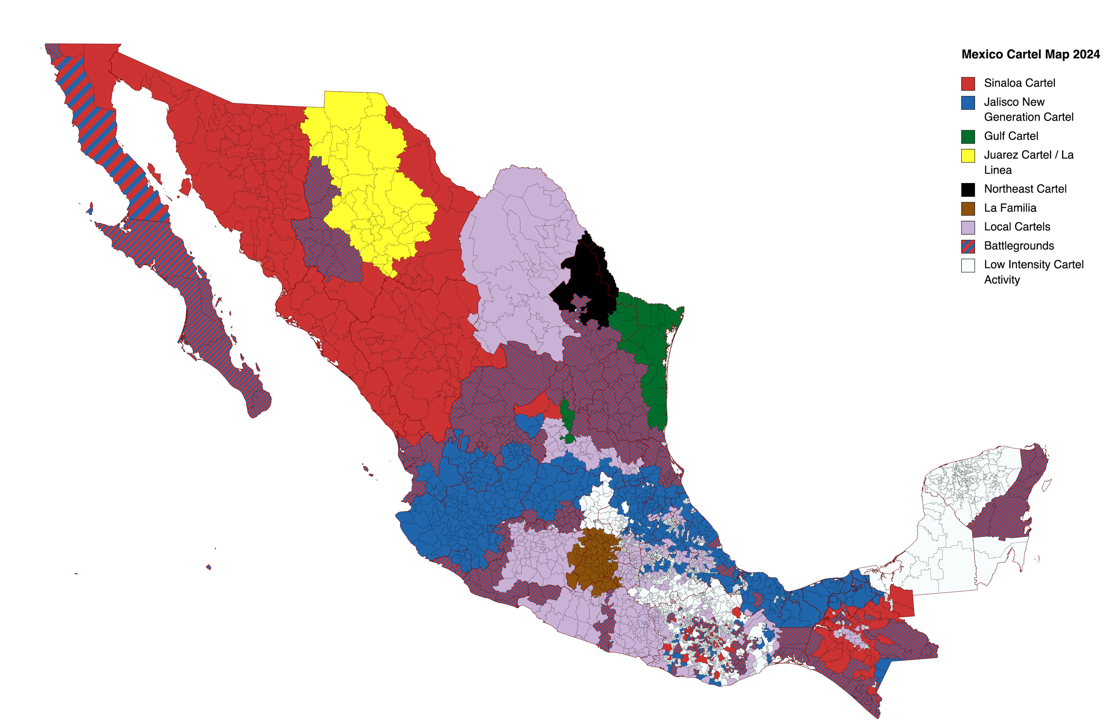Map of Mexican Cartels in 2024, showcasing territorial control and key players