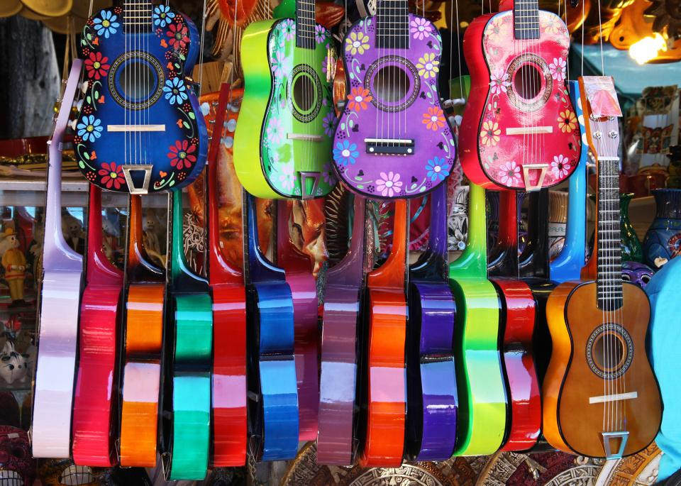 A small Mexican guitar adding a cultural touch to decorations