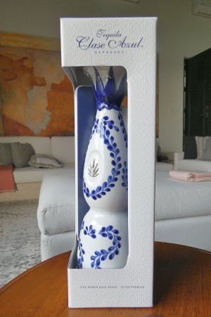 tequila in hand-painted pottery bottle