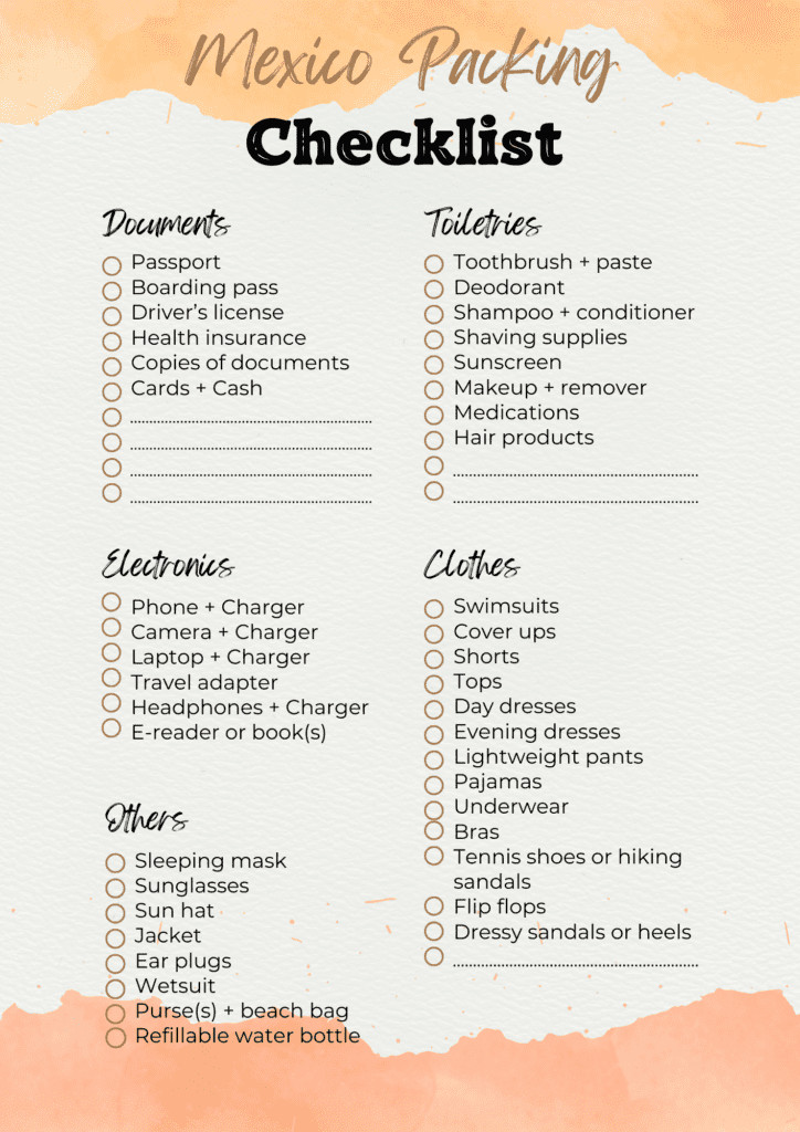 Mexico Packing Checklist 1