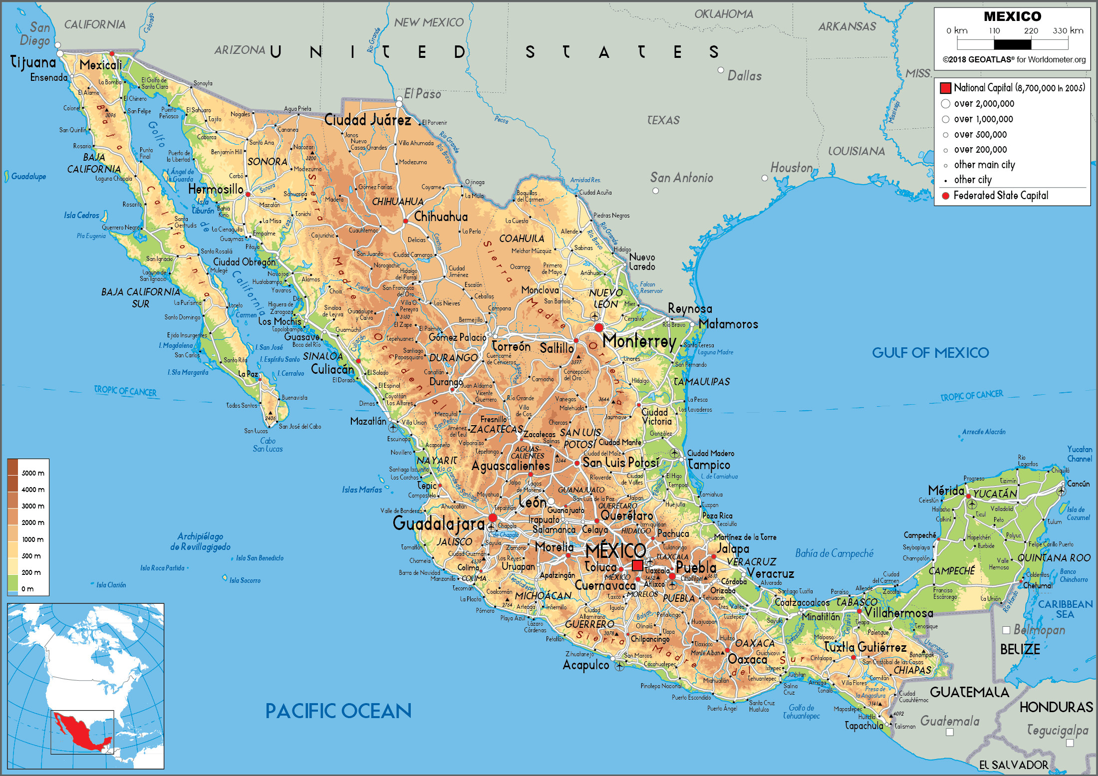 Map of Mexico, showing regions, cities, and borders. The image provides a geographical perspective of Mexico, emphasizing territorial changes.