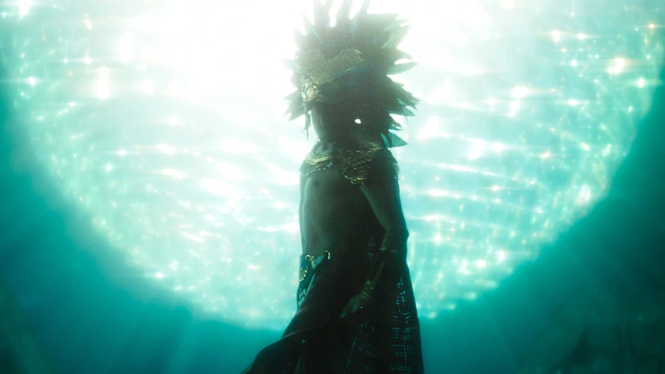 Tenoch Huerta Mejía as Namor in Black Panther: Wakanda Forever, embodying a Mesoamerican underwater king.
