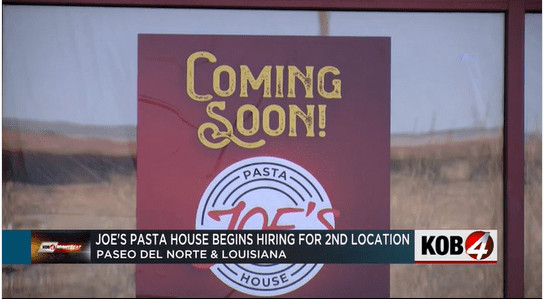 Joe’s Pasta House heading towards opening