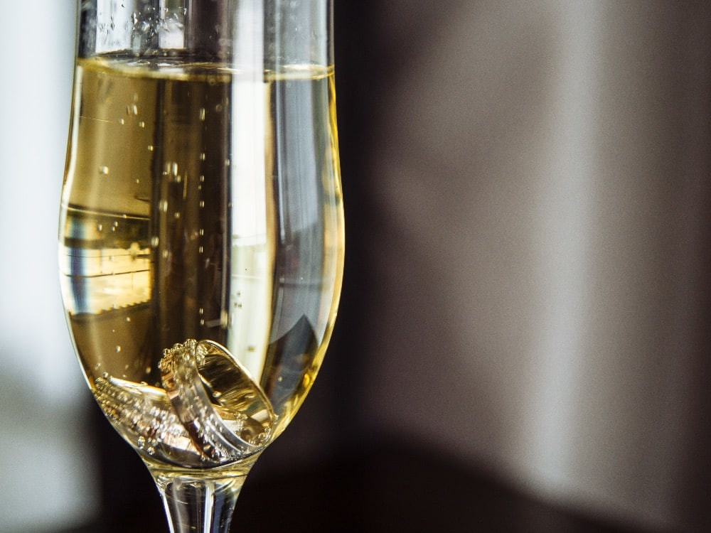 Champagne glass with a ring for Mexican New Year