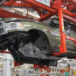 A Hemi-powered RAM 2500 moves along the assembly line at the FCA Saltillo Truck Assembly Plant. Opened in 1995, the plant launched production of the heavy duty in 2009; via RAM Trucks.