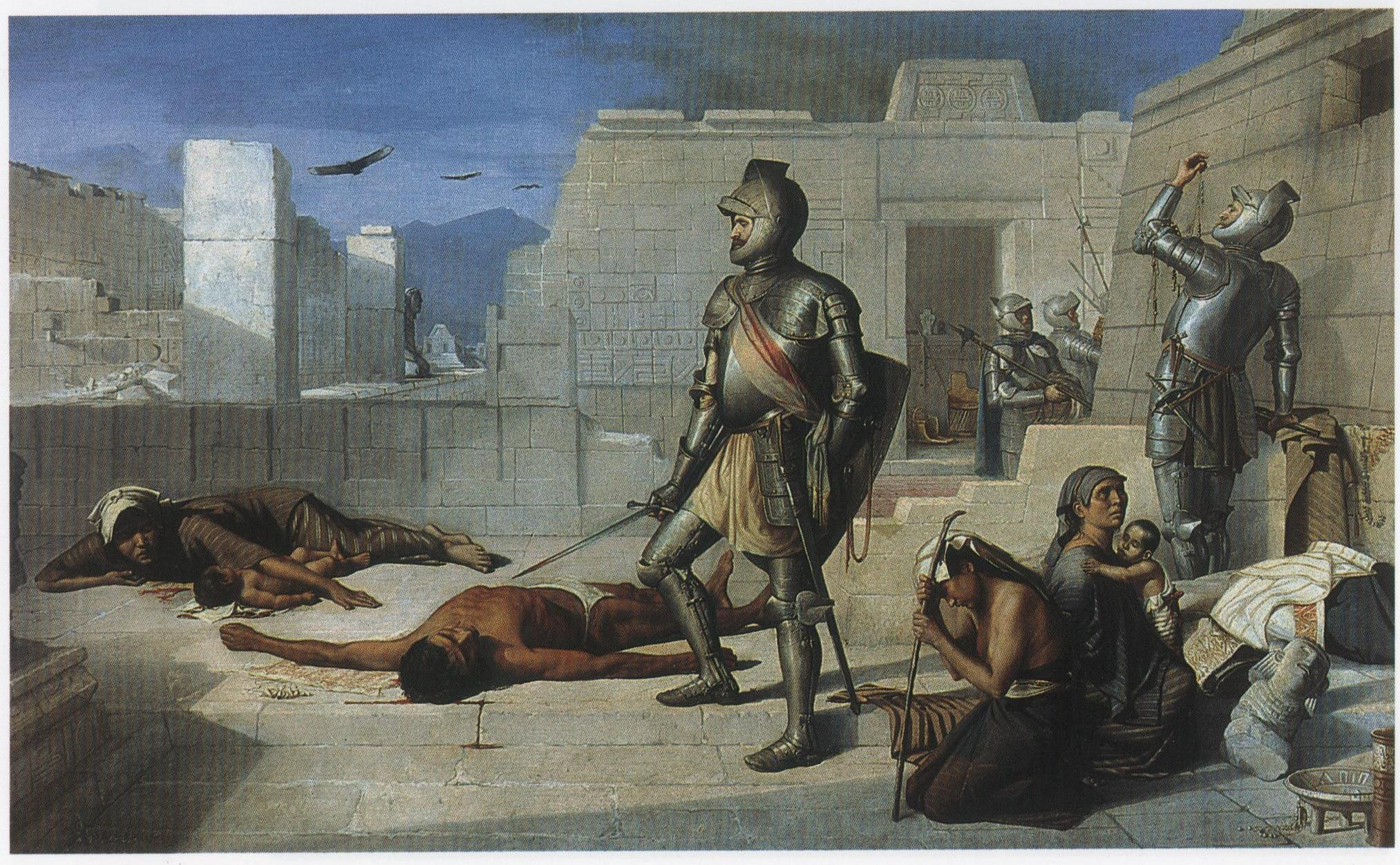 The Cholula Massacre during the Spanish Conquest by Felix Parra, 1845-1919