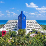 The Pyramid at Grand Oasis Cancun Casino Hotel comes alive at night